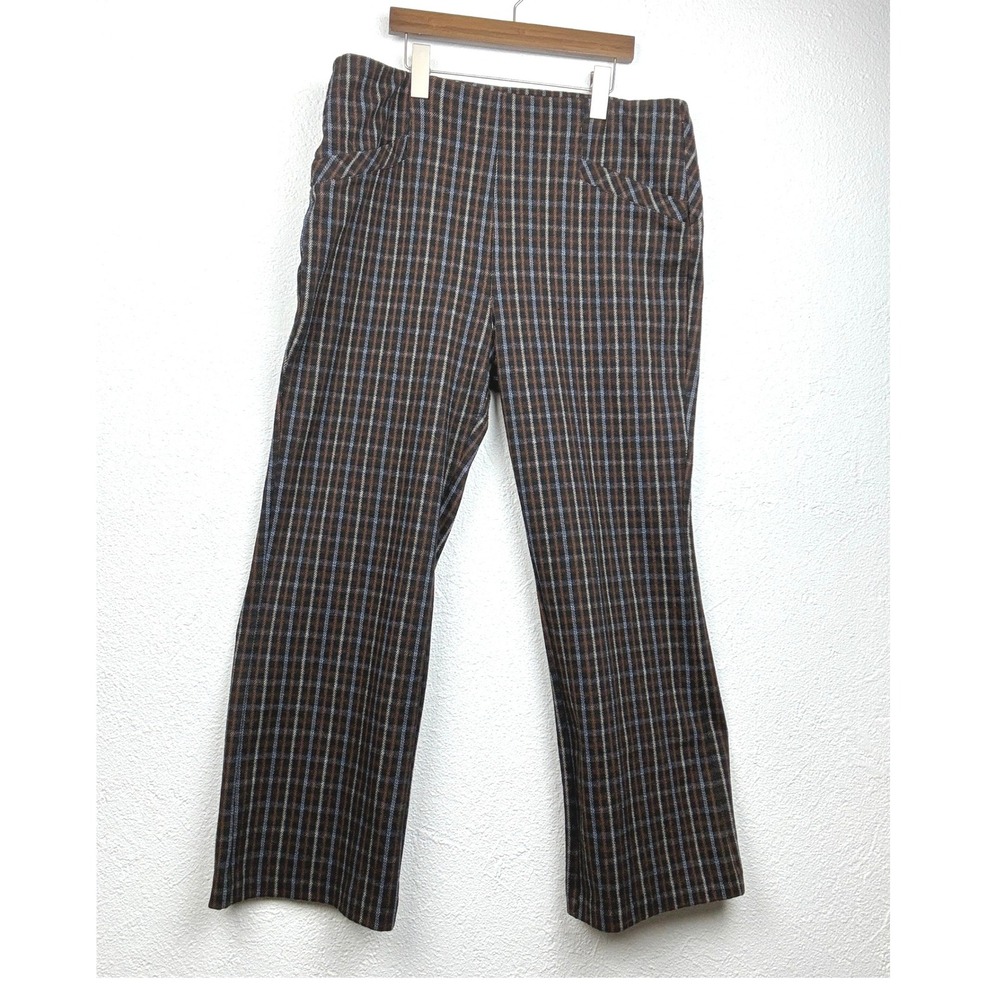 Liverpool Brown Plaid Pull On Trousers - 16 - Stretch Straight Leg Dark Academia